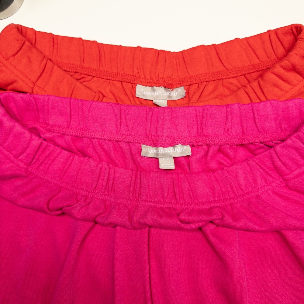 Woman Within Womens Shorts 18/20 L Pink Orange 2 Pack Elastic Waist Cotton Blend